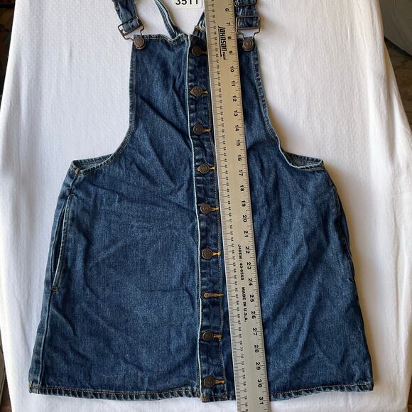 FOREVER 21 Women Denim Overall Front Buttons Bib Above Knee Skirt size M, Blue - Picture 6 of 11